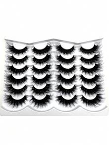 New 12 Pairs 3D Faux Mink Lashes Natural Thick Dramatic Fluffy Extended Eyelashes Wispy Lashes Natural Look 3D False Eyelashes D Curl Russian Strip Lashes Full False Eyelashes Travel Essentials Makeup Tools - Black - View 2