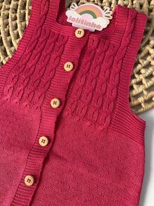 Ema Button Knit Set Girl Bodysuit Overalls Baby Romper - Pink - View 5