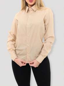 Women's Formal Shirt Premium Linen Structured Long Sleeve Shirt - Beige - View 9