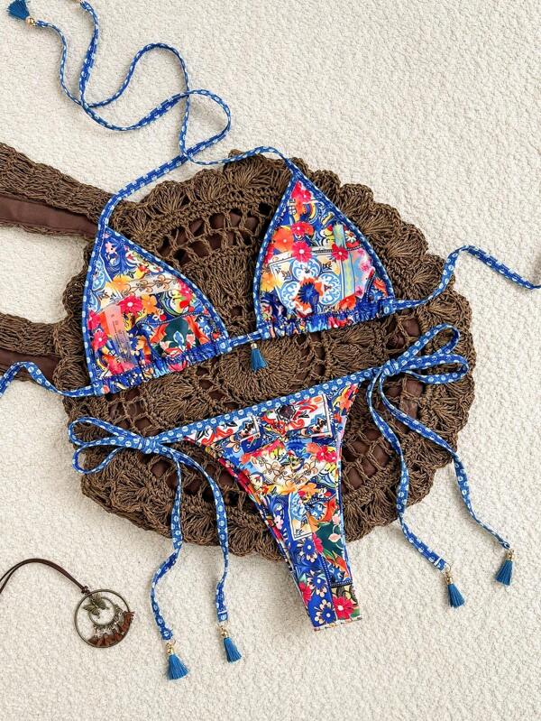 2pcs Floral Print Sexy Bikini Swimsuit