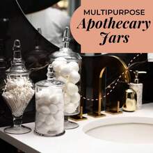 Mantello Glass Apothecary Jars With Lids - Set Of 3 For Candy Buffet, Bathroom, Kitchen, Large,7696017 - Black - View 7