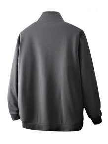 加大码立领拉链卫衣运动衫，长袖上衣，适合秋冬季 - 灰色 - 查看 2