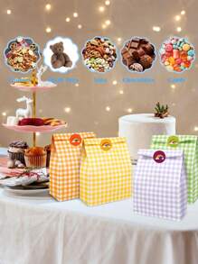 24个/12个/6个/1个彩色格纹牛皮纸袋，可爱小礼品包装纸袋，用于收纳整理，清新风牛皮纸格纹袋，用于糖果包装和送礼，彩色格纹生日礼物，韩式方形底牛皮纸野餐收纳袋，烘焙糖果包装袋，生日礼品袋