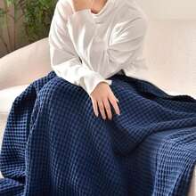 PHF 480GSM 100% Washed Cotton Waffle Weave Blanket, Cozy Breathable Skin-Friendly Throw King Size For All Season, Luxury Fall Layer Bedspread For Couch Bed, Elegant Home Decor,Navy Blue, 104"X90" - Navy Blue - View 3
