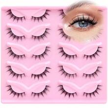 Eye Lashes False Eyelashes Faux Mink Fluffy Lashes Wispy Strip Lashes Natural Look Long Winged Foxy Lash Pack 10 Pairs Eyelashes(Flare) - 柔和俯衝 - 查看 8