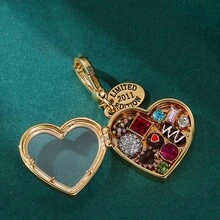 1 件奢华方晶锆石心形小盒吊坠项链，优雅的日常佩戴礼物，适合女性，适合情人节 - 可打開巧克力心型盒吊墜 - 查看 4