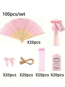 5/25/50/100 件/套（套装包括带蝴蝶结的木制折扇、礼品袋和感谢卡套装。例如：5 件/套包含一把手扇、一个蝴蝶结、一个礼品袋、一张感谢卡和一根绳子。） - 彩色 - 查看 13