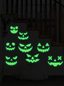 2 张/套夜光万圣节贴纸 - 恐怖脸和南瓜图案，中世纪现代风格纸质墙贴，适用于恐怖派对装饰、室内墙壁装饰、节日房间装饰、夜光贴纸 - 彩色 - 查看 6