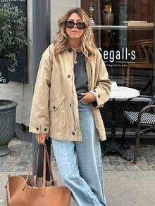 Chaqueta acolchada de mujer con solapa, de manga larga y con bolsillos, de corte holgado para otoño e invierno