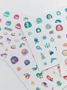 4 hojas de pegatinas de uñas con diseño de princesa unicornio para regalos, pegatinas de arte de uñas de dibujos animados para uñas de niños y mujeres, suministros de uñas DIY para regalos de niños - Multicolor - Ver 6