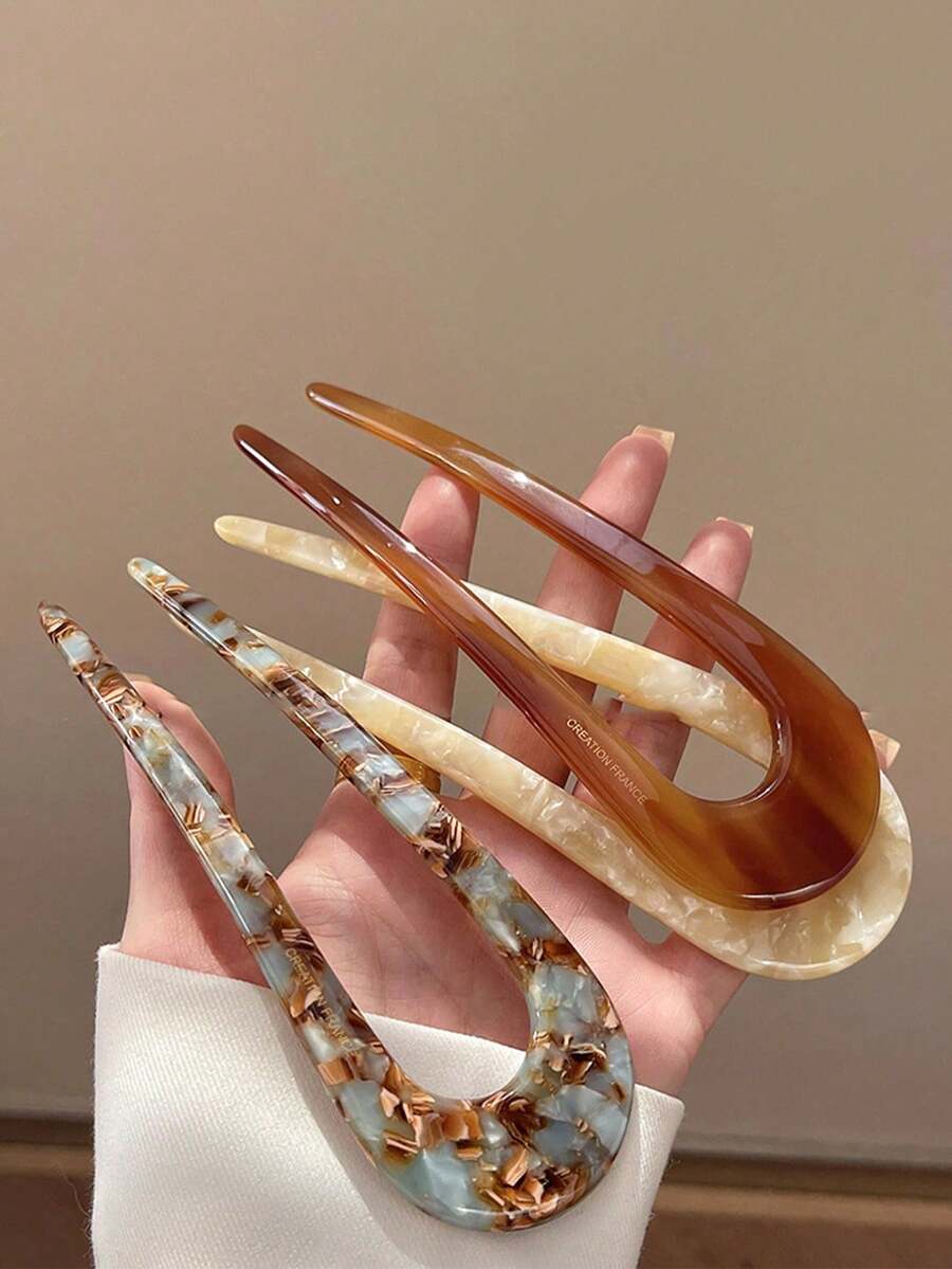 1pc Women's Fashionable & Versatile Patterned U-Shaped Hair Clip, Suitable For Everyday Wear, Spring/Summer New Product, Gift For Mother (Random Letter On Hair Clip), Combs, Hair Comb, Combs For Hair, Side Comb, Hair Accessories, School Stuff, Head Accessories