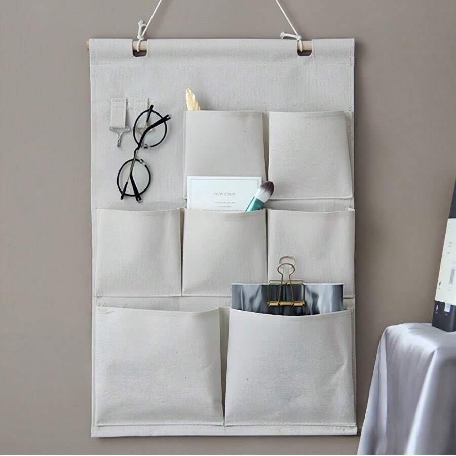 1pc Minimalist Fabric Wall Hanging Storage Bag, Over The Door Organizer Pouch, Dorm Room Closet Wall Mount Storage Bag, Student Fabric Storage Pocket - Multicolor - View 1