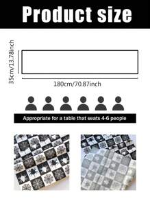 1pc/100pcs 35*180cm Halloween Spider Web Printed Polyester Tablecover - Black & White Check Design, Spider & Web Interwoven, Suitable For Halloween Party, Home Gathering, Dinner Table Decor, Classic Black & White Tone