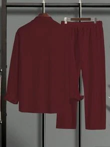 Men's Plus Size Casual Sport Suit: Gradient Long Sleeve T-Shirt + Pocket Drawstring Pants - Polyester Blend, Machine Washable - 酒紅色 - 查看 5