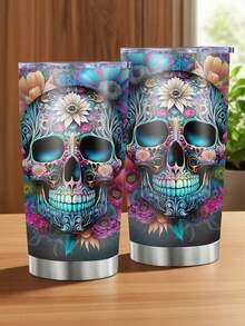 1 pieza de Vaso de acero inoxidable de 20 onzas, taza de café aislada, taza con temática de calavera impresa, botella de agua deportiva y al aire libre con tapa a prueba de fugas, apta para el hogar, fiestas, regalos, regalos festivos para familiares y amigos, regreso a la escuela