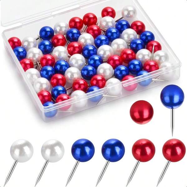 60 Pcs Push Pins Thumb Tacks For Decorative Wall Pearl White Blue Red Thumbtacks For Bulletin Board Corkboard Map Calendar Photo Home Office
