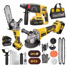 Kit de martillo rotativo y amoladora angular inalámbricos de 21 V + motosierra - Amarillo - Ver 1