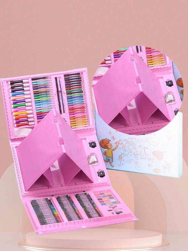 208pcs Watercolor Pen Drawing Set, Wax Crayon Paintbrush, Complete Art Supply Gift Set