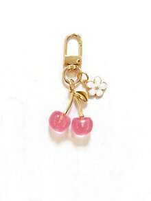 1 件男女通用闪光逼真樱桃钥匙扣优雅 3D 樱桃花吊坠饰物适用于包包背包装饰钥匙扣适用于包包汽车配件女士