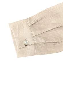 女士热销宽松纽扣连帽长袖衬衫式外套，适合度假/节日/海滩/乡村风格春季穿搭 - 卡其色 - 查看 7