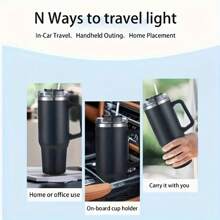 Tasse isotherme de 40 oz (1200 ml) avec poignée, bouteille d'eau sous vide, tasse à eau thermique avec couvercle, paille, en acier inoxydable pour boissons chaudes et froides, tasse à café portable grande taille pour café chaud et froid