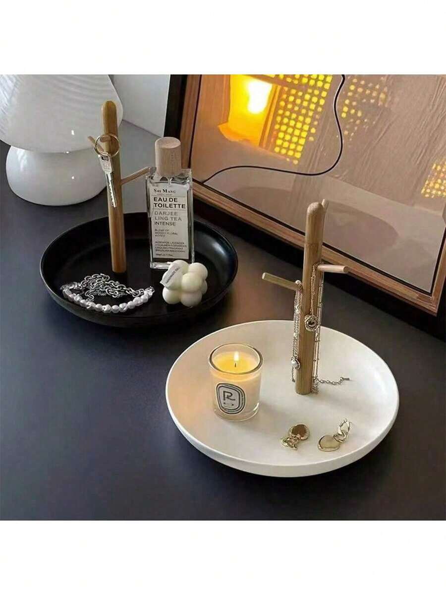 1pc Nordic Style Desktop Storage Tray, Suitable For Storing Keys, Jewelry, Perfume And Other Items, Modern Design, Made Of Artificial Wood, Applicable For Home, Living Room, Office Decor ,Room Decor - Multicolor - View 1