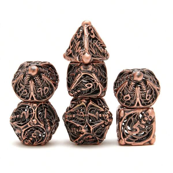 Set de dados de metal hueco de calavera oscura para D&D y juegos de rol de mesa