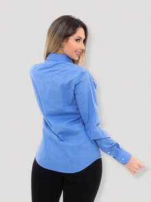 Women's Formal Shirt Premium Linen Structured Long Sleeve Shirt - 藍色 - 查看 7