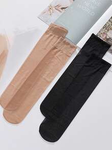 10pcs Women's Sheer Knee High Socks, Black & Beige Semi-Transparent Stockings, Fashion Versatile For Students, JK Lolita Style, Daily, Home, And Party Wear, Y2k, Cozy - Multicolor - View 6