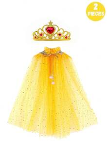 2 Stücke/Set Eleganter Stil Lotus Krone Umhang Set für Kinder, ein Zweiteiler für Mädchen zum Verkleiden als Eiskönigin mit Krone und Umhang, geeignet für Aufführungen, Partys und Bühnenauftritte. Ein ideales Geschenk für Kinder.