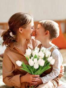 10 White Artificial Romantic Tulips. Suitable For Room Decoration, Wedding Arrangement And Festival Decoration. Suitable For Outdoor Garden Decoration, Indoor And Outdoor Decoration, Vase Decoration, Fake Plants, Four Seasons Decoration, Room Decoration, Home Flower Art, Indoor And Outdoor Garden Windowsill Porch Potted Plants