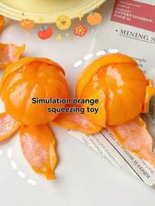 1 pieza Pelota de estrés con forma realista de naranja exprimible, juguete apretable y creativo, artículo novedoso anti-estrés - Multicolor - Ver 8