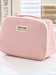 1 pezzo Borsa unisex per cartoleria e trucchi, con manico superiore, multi-strato, in colore unito con decoro in inglese, adatto per scuola e ufficio, essenziale per il ritorno a scuola, regalo decorativo per Ringraziamento, Natale e Ognissanti, astuccio portapenne, astuccio per zaino