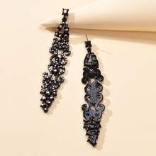 Luxurious Jewelry Rhinestone Black Hollow Long Geometric Vintage Dangle Earrings