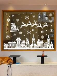 9 Stücke Weihnachts-Fensteraufkleber - Schneeflocke, Weihnachtsmann, Rentier Feiertags-Dekoration, abnehmbar, langanhaltend PVC, geeignet für Glasfenster, Türen, Spiegel - modernes schwarz-weißes Design, kombinierbare Feiertags-Dekoration, Glocke, Stern, Mond, Schneeflocken-Muster, Rentier-Thema, ablösbare Aufkleber, Weihnachts-Raum-Küchen-Dekoration