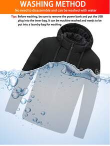 Veste à capuche chauffante pour hommes, couleur unie, manches longues, avec poches zippées. Contrôle unique, 9 zones de chauffage, isolation thermique, manteau d'hiver