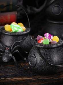 6 件万圣节黑色迷你女巫桶糖果桶带手柄糖果架 - 万圣节糖果碗，非常适合万圣节派对装饰、不给糖就捣蛋、节日派对用品