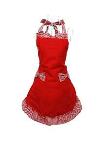 各式制服围裙，防水可调节格子蝴蝶结蕾丝围裙，适用于餐厅，花艺工作围裙