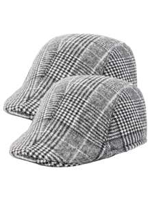 2pcs Men's Hat Set, Striped Plaid Patchwork Beret Vintage British Style Casual Fashion Versatile Newsboy Cap, Suitable For Outdoor Sports, Commuting, Shopping, Vacation, Unisex, Autumn