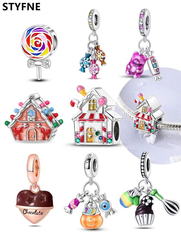 STYFNE 1 pieza Dije de Caramelo de Halloween, 2 piezas Dije de Cuentas y Osito de Goma de Halloween, Set de 3 piezas de Dije de Postre de Fruta y Fútbol, Adecuado para Pulsera DIY, Joyería de Mujer, Regalo Pequeño Hecho a Mano para Uso Diario