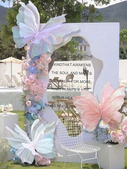 1/3/5pcs Silk Yarn Artificial Butterfly For Wedding Decoration,Giant Gauze Fake Butterfly Store Window Display,Outdoor Garden Decoration,Birthday Theme Party Decoration,Home Decor,Wreath Decoration,Large Flower Decoration,Centerpiece,Mother's Day,Gift