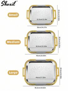 shoxil 1/3 Pcs Rectangular Tray With Handles In Middle Eastern Style, Dinner Plate With Wheat Ear Pattern, Serving Tray Suitable For Multiple Cups And Food, Desktop Storage Tray, Tableware, Decorative Tray, Suitable For Home, Gatherings, Gifting - Tray - View 6