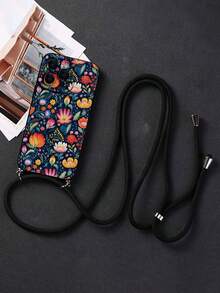 花朵穿孔边缘彩色花卉彩绘延长挂绳防震手机壳