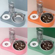 1 Piece Detachable And Washable Tilted Pet Bowl With Bear Ear Design, Anti-Spill And Anti-Moisture, Large Capacity Double Bowl With Automatic Water Dispenser, Stainless Steel - Multicolor - View 11