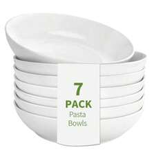 Porcelain Pasta Bowls Set Of 7 Large Serving Bowls Wide And Shallow 8.3 Inch 30 Oz Capacity Perfect For Pasta Salad Cereal Soup Microwave And Dishwasher Safe This Version Avoids Using Any Banned Words While Maintaining Clarity About The Product's Features And Uses. - 白色 - 查看 1