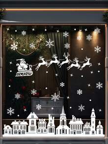 9 Stücke Weihnachts-Fensteraufkleber - Schneeflocke, Weihnachtsmann, Rentier Feiertags-Dekoration, abnehmbar, langanhaltend PVC, geeignet für Glasfenster, Türen, Spiegel - modernes schwarz-weißes Design, kombinierbare Feiertags-Dekoration, Glocke, Stern, Mond, Schneeflocken-Muster, Rentier-Thema, ablösbare Aufkleber, Weihnachts-Raum-Küchen-Dekoration