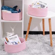 1pc/2pcs/3pcs Handmade Woven Rope Storage Baskets, Oval Shaped Organizer Basket, Suitable For Living Room, Bedroom, Game Room, Small Rope Basket For Trinkets, Snacks, DIY Rope Weaving Basket, Holiday Decor, Gift Baskets, Toy Storage - White - View 9