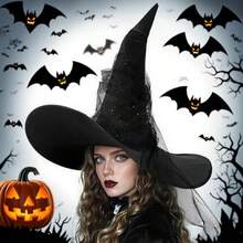 1 pezzo Accessorio da strega per Ognissanti, cappello da strega con decorazioni a volant neri, ragni e pipistrelli, cappello da mago per feste di Ognissanti, idea regalo di Ognissanti