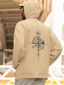 Printed Sweatshirt Streetwear Cold Weather Top Compass  Flannel Unisex - Beige - View 1