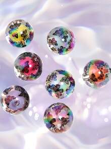 10pcs Of 16mm Black And White Butterfly Pattern Acrylic Double Layer Design Beads - Suitable For DIY Pens, Necklace Accessories, Bracelet Making Materials - Multicolor - View 2